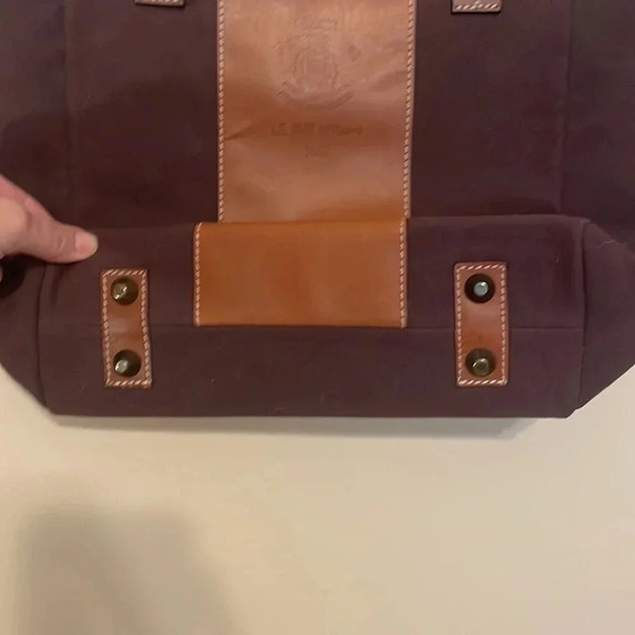 Le Papillon women’s purse tote bag shoulder bag brown tan canvas leather classic - Picture 4 of 10